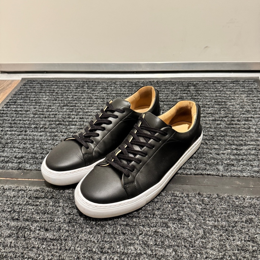Huckberry LUCA Men's Court Sneaker in Black Leather, Size 10